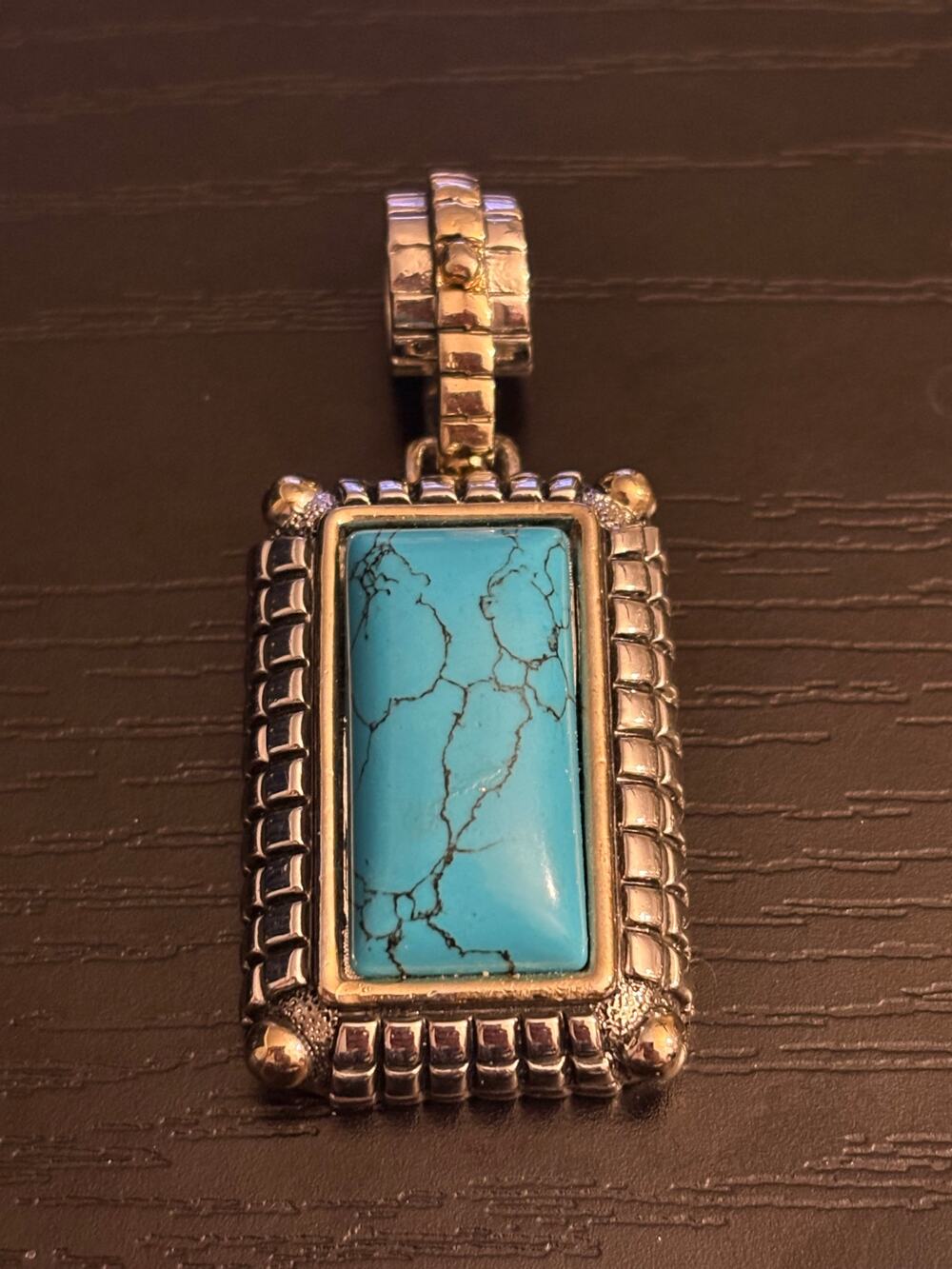 Vintage Turquoise Style Slide Pendant Silver Tone